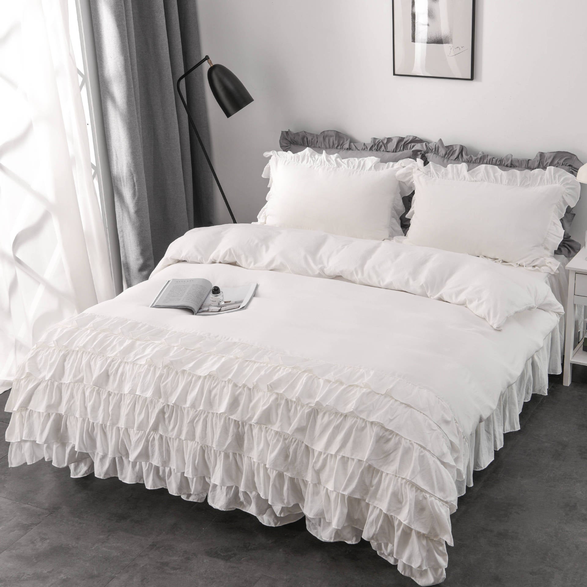 Multi-Edge Ruffled Princess Style Fashionable Elegant Washed Cotton Bedding Set - 3 Pieces - Calm Cloud Bedding